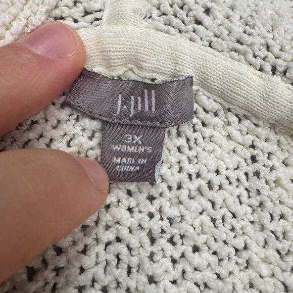 J.Jill Crochet Hoodie Pullover Sweater Womens 3X Plus Cream Cotton Nylon Knit - Picture 5 of 12